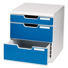 Multiform Modulo Filing Unit 3 Drawer Set with Lock A4 Grey and Blue Ref 325003D