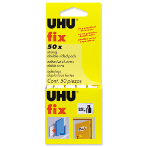 UHU Fix 50 Adhesive Cushion Pads Double-sided Load Capacity 300g 50 Pads Ref 40259