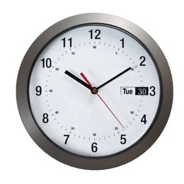 Alba Daytime Wall Clock Quartz with Day and Date Plastic Lens Diameter 380mm Metallic Case Ref HORDAY UK