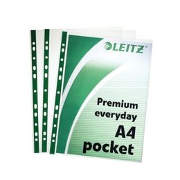 Leitz Pocket Multipunched Polypropylene with Green Strip 70micron A4 Clear Ref 47710002 [Pack 100]