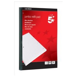 5 Star Jumbo Pad Feint Sidebound Ruled with Margin 60gsm 4-Hole Punched 200 Sheets A4 [Pack 4]