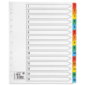 5 Star Maxi Index Extra-wide 230 micron Card with Coloured Mylar Tabs 1-15 A4 White