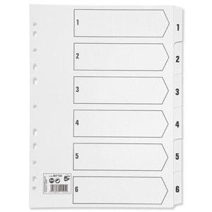 5 Star Index 230 micron Card with Clear Mylar Tabs 1-6 A4 White