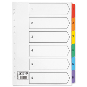 5 Star Index 230 micron Card with Coloured Mylar Tabs 1-6 A4 White