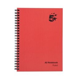 5 Star Manuscript Book Wirebound 70gsm Ruled 160 Pages A5 [Pack 5]