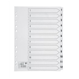5 Star Index 230 micron Card with Clear Mylar Tabs 1-12 A4 White