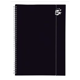 5 Star Notebook Wirebound Polypropylene Elasticated 80gsm A4 Black [Pack 6]
