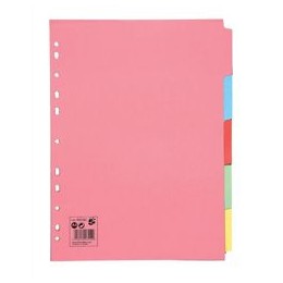 5 Star Subject Dividers Multipunched Manilla Board 5-Part A4 Assorted [Pack 10]