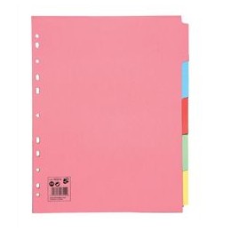5 Star Subject Dividers Multipunched Manilla Board 5-Part Extra Wide A4 Assorted [Pack 10]
