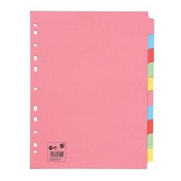 5 Star Subject Dividers Multipunched Manilla Board 10-Part Extra Wide A4 Assorted [Pack 10]