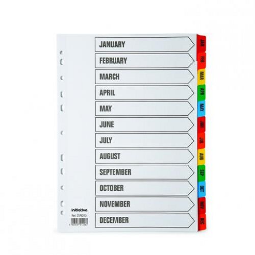 Initiative A4 Index Jan-Dec Coloured Mylar Tabs