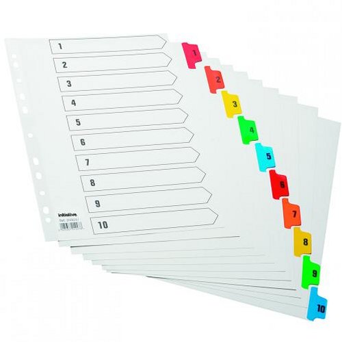 Initiative A4 Index 1-10 Coloured Mylar Tabs