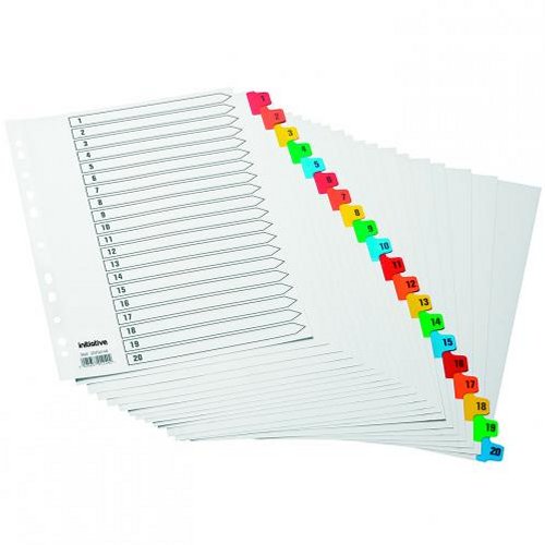 Initiative A4 Index 1-20 Coloured Mylar Tabs