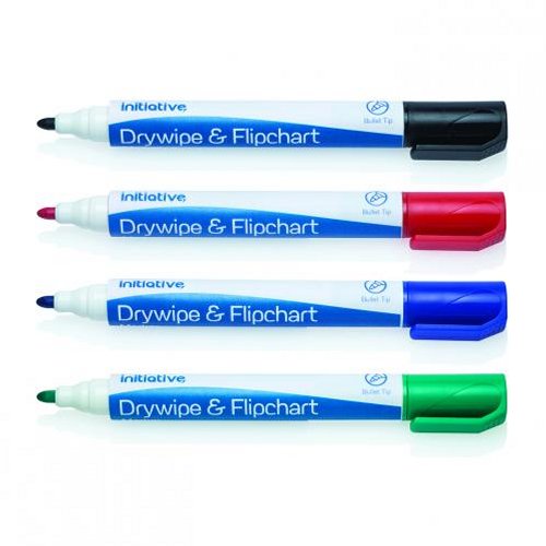 Initiative Drywipe and Flipchart Marker Assorted [Wallet of 4]
