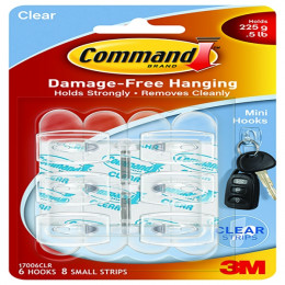 3M Command Mini Clear Hooks with Strips [Pack of 6]