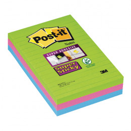 3M Post-It Super Sticky Ruled Notes 102x152mm Pack of 3