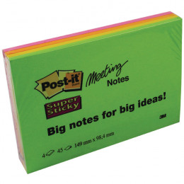 3M Post-It Super Sticky Notes Neon 149x98mm [Pack of 4]