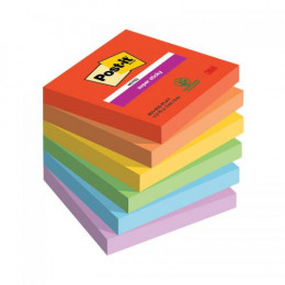 Post it Pack of 6 Super Sticky Notes Playful Colours 76x76mm 90 Sheets