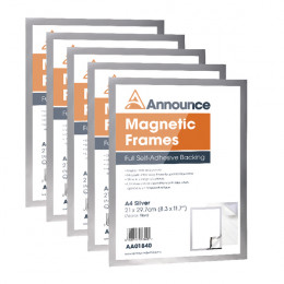 Announce Magnetic Frames A4 Silver [Pack of 5]