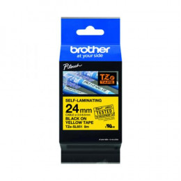 Brother TZESL651 24mm Black on Yellow Self Laminating Tape