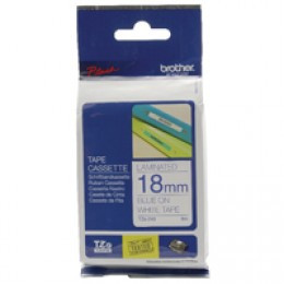 Brother TZE243 Blue on White 8m x 18mm Gloss Tape