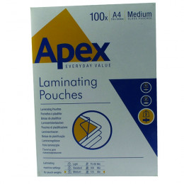 Fellowes Apex Laminating Pouches A4 Medium Duty Clear [Pack of 100]