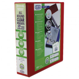 Elba Panorama Presentation Binder A4 4 D-Ring 50mm Red [Pack of 4]