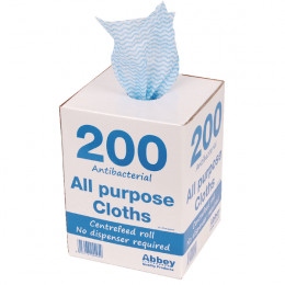 Blue Antibacterial Cloths on a Roll 220x370mm [Pack of 200]