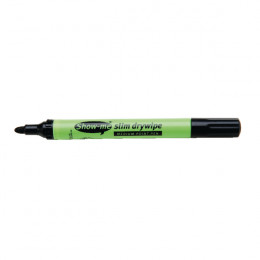 Show-me Medium Point Slim Barrel Drywipe Marker Black [Pack of 10]