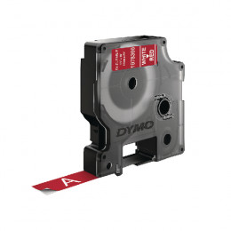 Dymo D1 Labelling Tape White on Red 12mmx3m