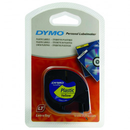 Dymo Letratag Plastic Tape 12mmx4m Black on Yellow