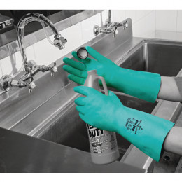 Polyco Nitri-Tech III Flock Lined Nitrile Synthetic Rubber Glove Size 9 Green