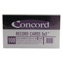 Concord Record Cards 5x3 Inches Assorted [Pack of 100]