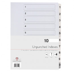 Concord Indexes A4 Unpunched 1-10 White [Pack of 10]