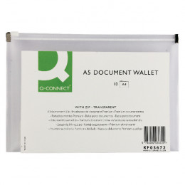 Q-Connect Document Wallet Zip A5 Transparent [Pack of 10]