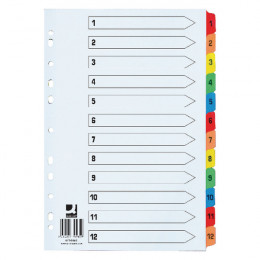 Q-Connect Index 1-12 Reinforced Multicoloured Tabs