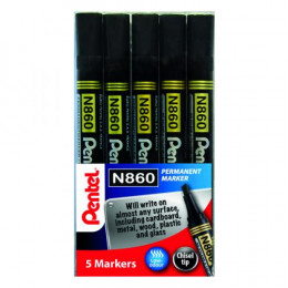 Pentel Chisel Tip Permanent Marker Black [Pack of 5]