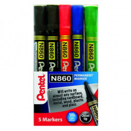 Pentel Chisel Tip Permanent Marker Assorted [Pack of 5]