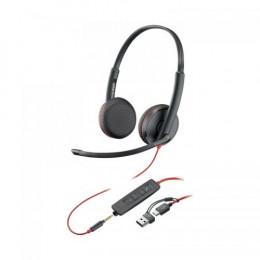 HP Poly Blackwire C3225 3.5mm and USB UC Stereo Headset with USB-A to C Adaptor