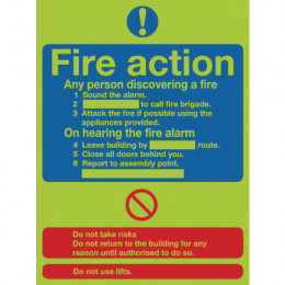 Photoluminescent Sign:Fire Action 300x250mm PVC