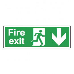 Fire Sign:Fire Exit Down 150x450mm Self Adhesive