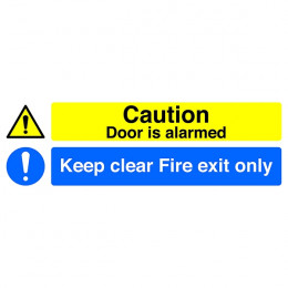 Safety Sign:Fire Exit Only and Door is Alarmed 150x450mm Self Adhesive