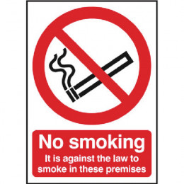 No Smoking Sign:No Smoking (Against the Law) A4 Self Adhesive alternative image 1