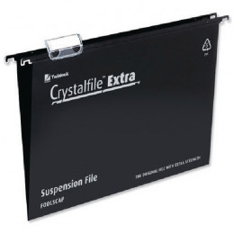 CrystalFile Extra Suspension File Foolscap 15mm Black [Pack of 25]