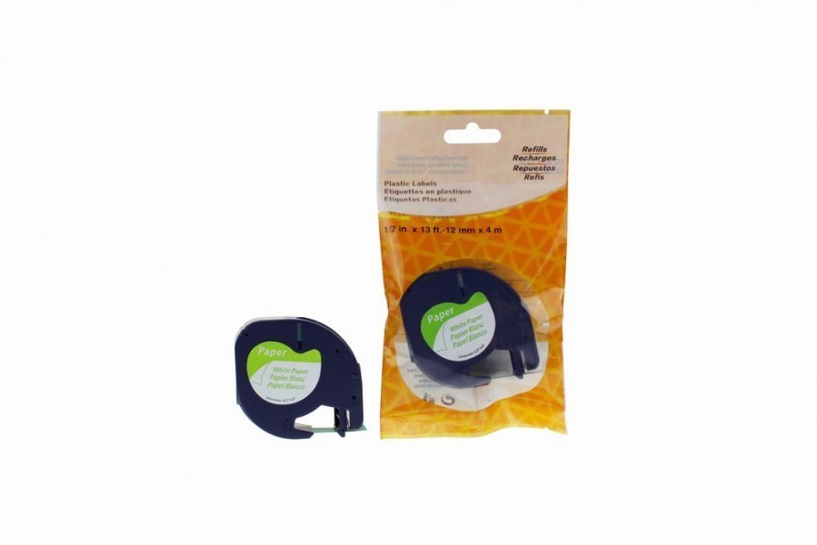 Value Compatible Dymo 91200 Paper Labelling Tape Cassette Black on White 12mm x 4m LetraTAG