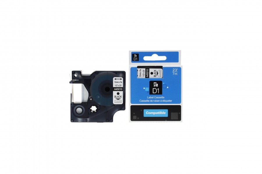 Value Compatible Dymo 45010 S0720500 Labelling Tape Cassette Black on Clear