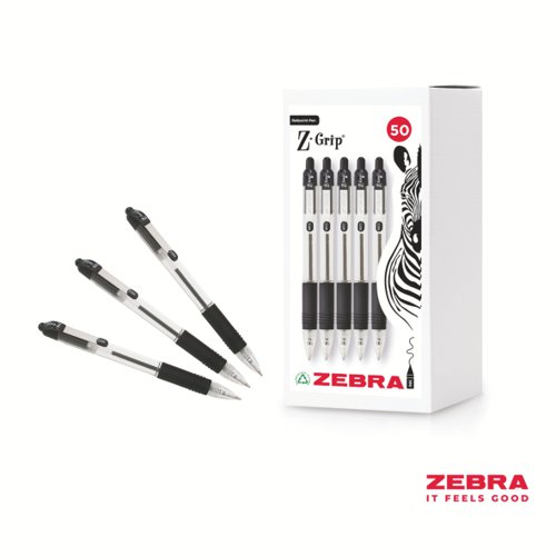 Zebra Z-Grip Retractable Ballpoint Pen Black Ink 50 Pack