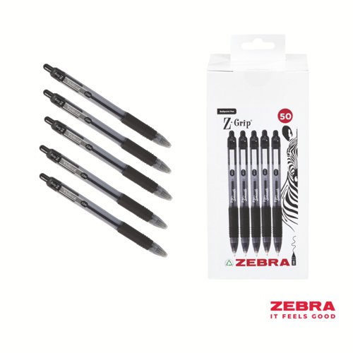 Zebra Z-Grip Smooth Retractable Ballpoint Pen Black Ink Box of 50