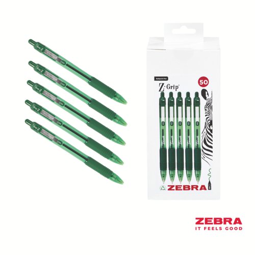 Zebra Z-Grip Smooth Retractable Ballpoint Pen Green Ink Box of 50
