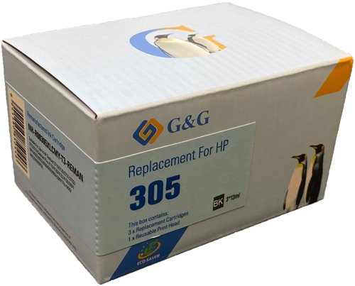 Value Remanufactured HP 3YM62AE High Capacity Eco Saver Black Ink Cartridge 305XL (1 Printhead + 3 Tanks) - Cannot use in e suffix printers